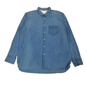 Universal Works Humber Seersucker Button Up Shirt Washed Indigo Men's XL